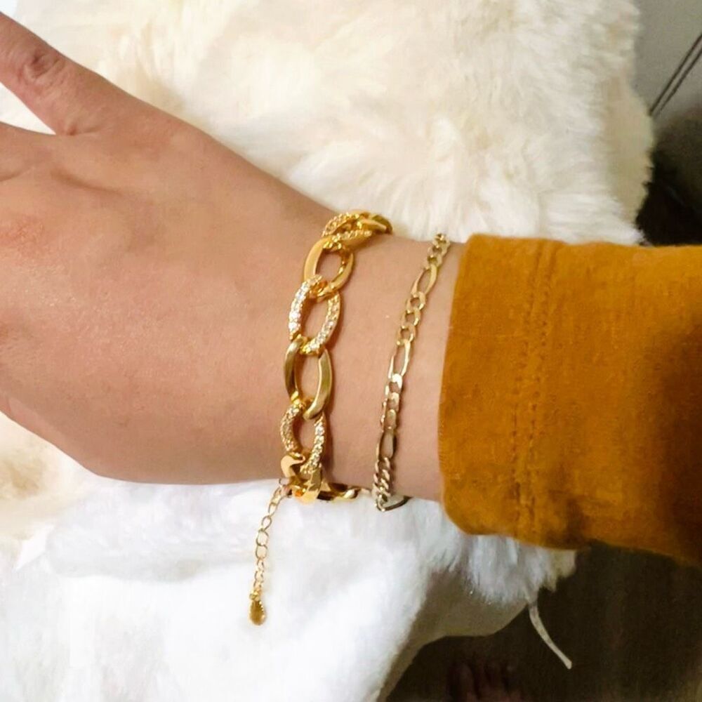 18k gold filled Chunky Pave CZ statement Bracelet Adjustable streetwear trendy